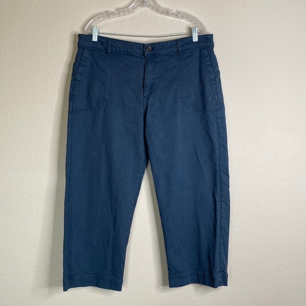 Fat Face cotton crop trousers grey blue Sz 14 EUC